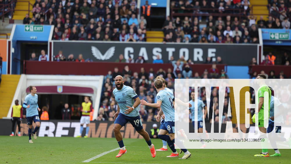 Aston Villa v Brentford Premier League 06 04 2024. Stock Goal 2-2 Bryan Mbeumo (19) of Brentford scores a goal and celebrates during the Premier League match between Aston Villa and Brentford at Villa Park, Birmingham, England on 6 April 2024. Birmingham Villa Park West Midlands England Editorial use only DataCo restrictions apply See www.football-dataco.com ,