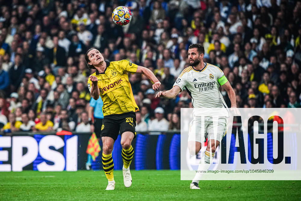 Marcel Sabitzer (Borussia Dortmund, 20), Nacho Fernandez (Real Madrid, 06) ENG, Borussia Dortmund vs. Real Madrid, Fussball, Champions League, Finale, Saison 2023 2024, 01.06.2024 ENG, Borussia Dortmund vs. Real Madrid, Fussball, Champions League, Finale, Saison 2023 2024, 01.06.2024 London