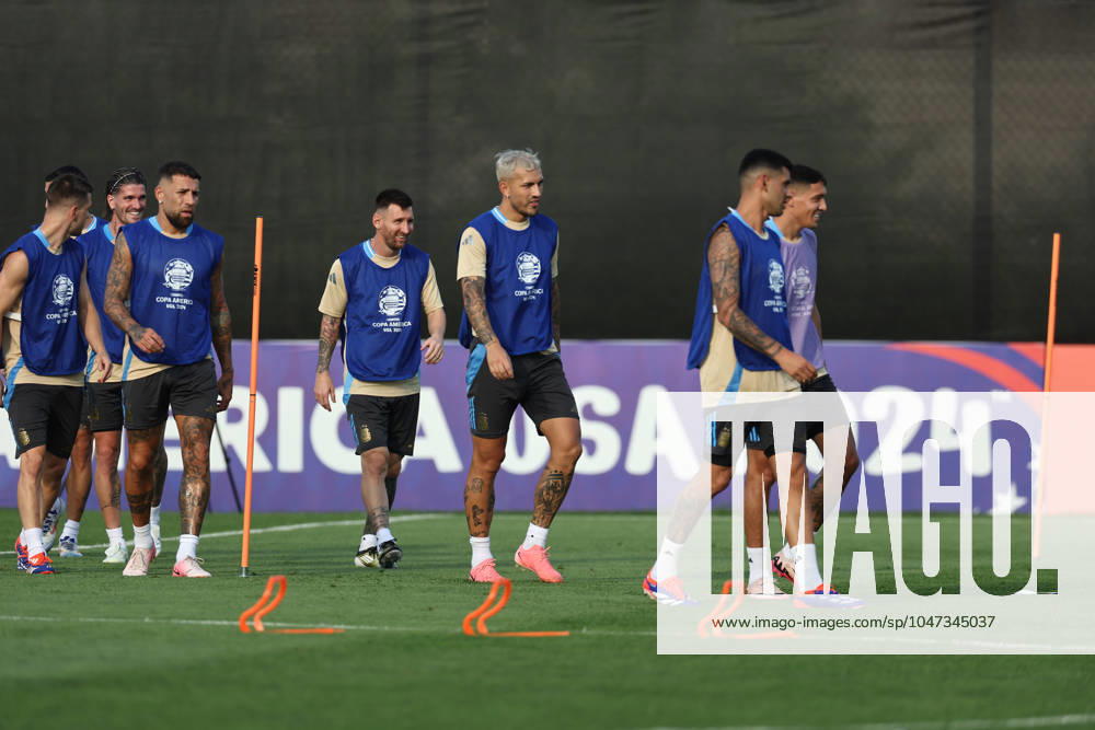 Argentina s forward Lionel Messi and teammates during a training session ahead the match against Canada for the Copa America USA 2024 semifinal match, at Red Bull Training Center at Whinnipany, New Jersey, on July 8, 2024. WHINNIPANY UNITED STATES