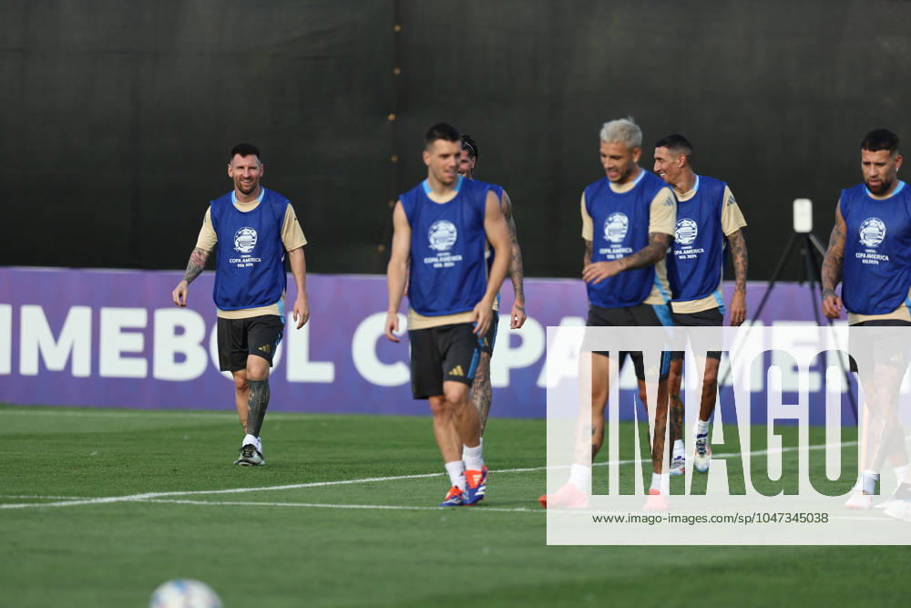 Argentina s forward Lionel Messi and teammates during a training session ahead the match against Canada for the Copa America USA 2024 semifinal match, at Red Bull Training Center at Whinnipany, New Jersey, on July 8, 2024. WHINNIPANY UNITED STATES