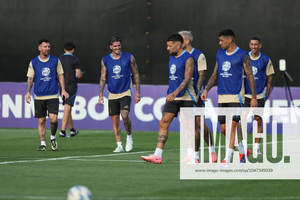 Argentina s forward Lionel Messi and teammates during a training session ahead the match against Canada for the Copa America USA 2024 semifinal match, at Red Bull Training Center at Whinnipany, New Jersey, on July 8, 2024. WHINNIPANY UNITED STATES