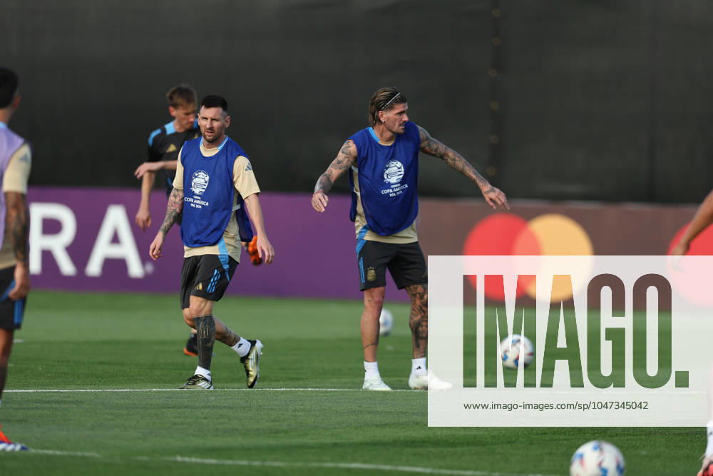 Argentina s forward Lionel Messi and teammates during a training session ahead the match against Canada for the Copa America USA 2024 semifinal match, at Red Bull Training Center at Whinnipany, New Jersey, on July 8, 2024. WHINNIPANY UNITED STATES