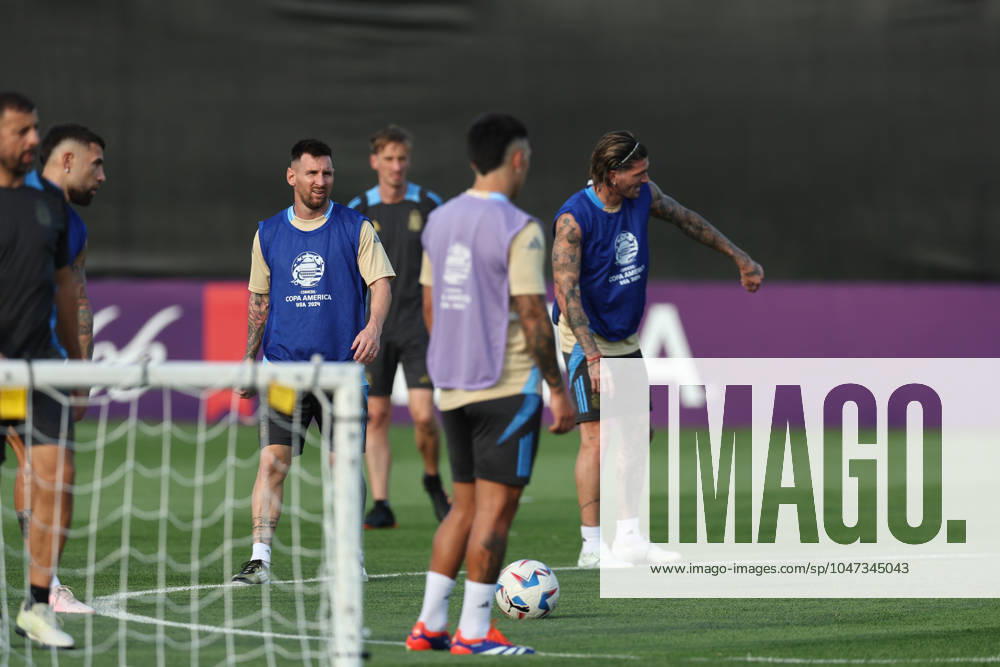 Argentina s forward Lionel Messi and teammates during a training session ahead the match against Canada for the Copa America USA 2024 semifinal match, at Red Bull Training Center at Whinnipany, New Jersey, on July 8, 2024. WHINNIPANY UNITED STATES
