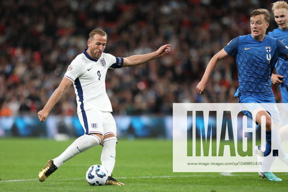 Harry Kane of England scores his first goal during the UEFA Nations League match between England and Finland at Wembley Stadium, London, England on 10 September 2024.