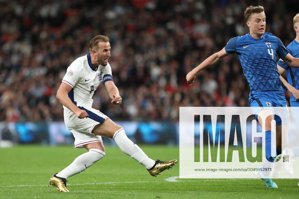 Harry Kane of England scores his first goal during the UEFA Nations League match between England and Finland at Wembley Stadium, London, England on 10 September 2024.