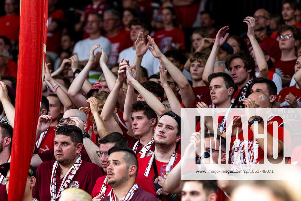 Fan, Fans, Zuschauer, jubelt, Jubel, positive Emotionen, positive Emotion, Symbolbild, Symbolfoto, Themenfoto, Themenbild, Bamberg Baskets vs. Basketball Loewen Braunschweig, Basketball, easyCredit BBL, 1. Spieltag, 22.09.2024 Bamberg Baskets vs. Basketball Loewen Braunschweig, Basketball, easyCredit BBL, 1. Spieltag, 22.09.2024 Bamberg