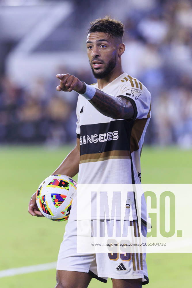 Denis Bouanga 99 of the Los Angeles Football Club motions to the sideline referee during their regular season MLS, Fussball Herren, USA game against the St. Louis City SC on Wednesday October 2, 2024 at the BMO Stadium in Los Angeles, California. LAFC defeats St. Louis, 1-0. ARIANA RUIZ PI Los Angeles U.S - ZUMAp124 20241002_zaa_p124_106