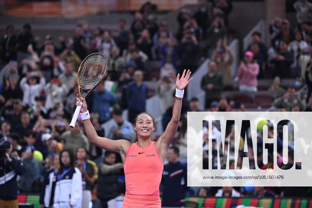 (241004) -- BEIJING, Oct. 4, 2024 -- Zheng Qinwen celebrates victory after the women s singles quarterfinal match between Zheng Qinwen of China and Mirra Andreeva of Russia at the 2024 China Open tennis tournament in Beijing, China, Oct. 4, 2024. ) (SP)CHINA-BEIJING-TENNIS-CHINA OPEN-WOMEN S SINGLES(CN) ZhangxLong
