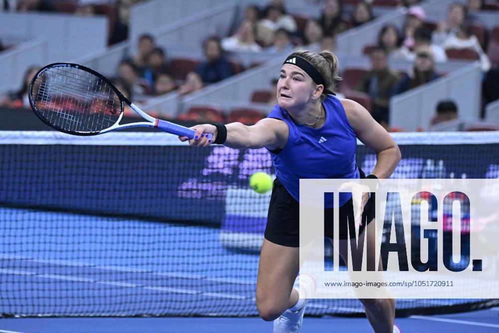 (241006) -- BEIJING, Oct. 6, 2024 -- Karolina Muchova of the Czech Republic hits a return during the women s singles final match against Coco Gauff of the United States at the 2024 China Open tennis tournament in Beijing, China, Oct. 6, 2024. ) (SP)CHINA-BEIJING-TENNIS-CHINA OPEN-WOMEN S SINGLES-FINAL (CN) ZhangxLong