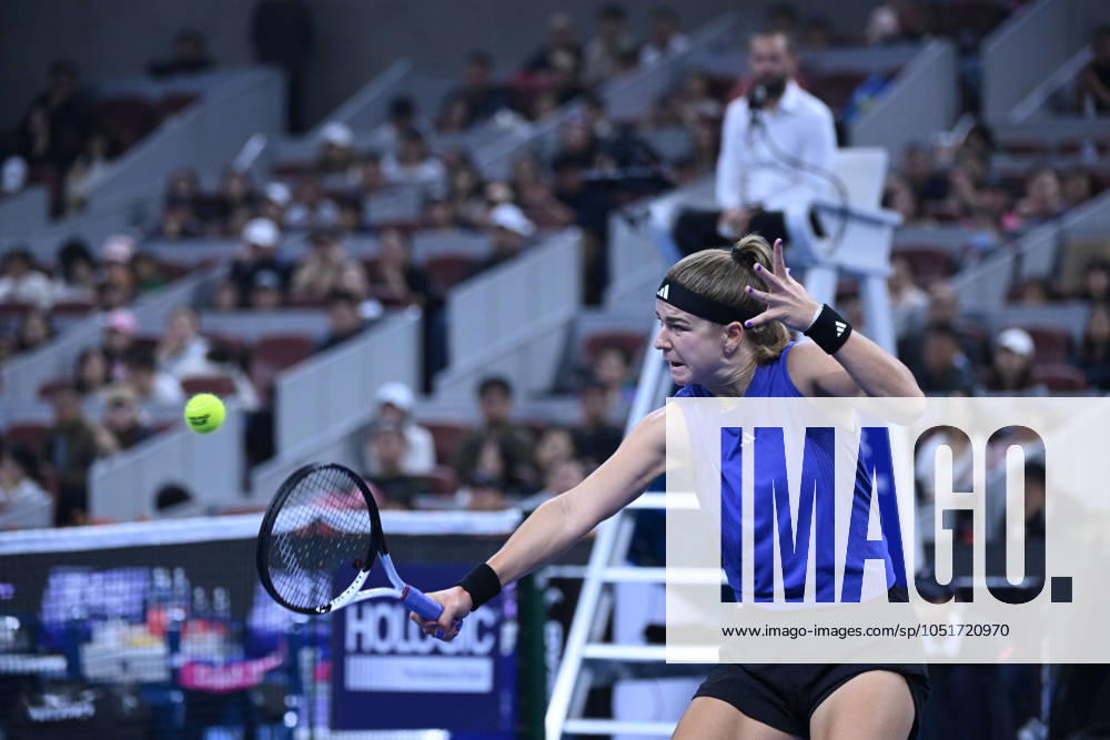 (241006) -- BEIJING, Oct. 6, 2024 -- Karolina Muchova of the Czech Republic hits a return during the women s singles final match against Coco Gauff of the United States at the 2024 China Open tennis tournament in Beijing, China, Oct. 6, 2024. ) (SP)CHINA-BEIJING-TENNIS-CHINA OPEN-WOMEN S SINGLES-FINAL (CN) ZhangxLong