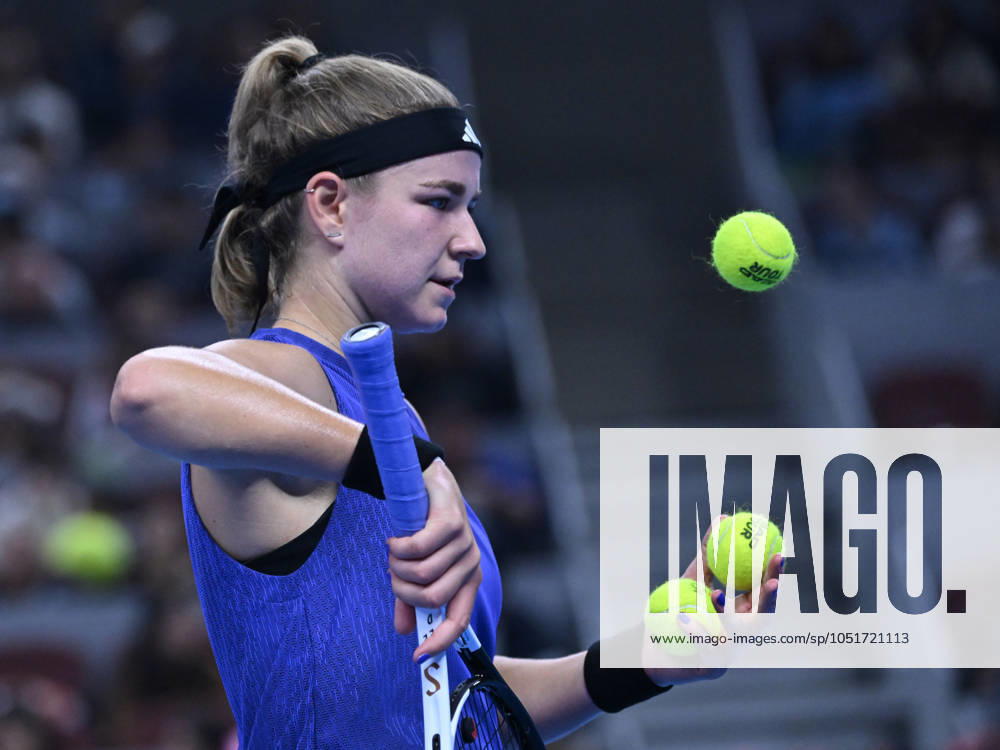 (241006) -- BEIJING, Oct. 6, 2024 -- Karolina Muchova of the Czech Republic reacts during the women s singles final match against Coco Gauff of the United States at the 2024 China Open tennis tournament in Beijing, China, Oct. 6, 2024. ) (SP)CHINA-BEIJING-TENNIS-CHINA OPEN-WOMEN S SINGLES-FINAL (CN) ZhangxLong