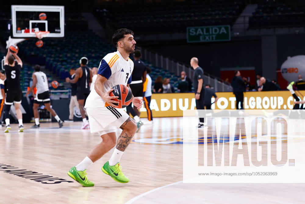 Facundo Campazzo of Real Madrid warms up during the Turkish Airlines EuroLeague, basketball match played between Real Madrid and Partizan Mozzart Bet Belgrade at WiZink Center on October 10, 2024 in Madrid, Spain. Madrid SPAIN - ZUMAa181 20241010_zaa_a181_076