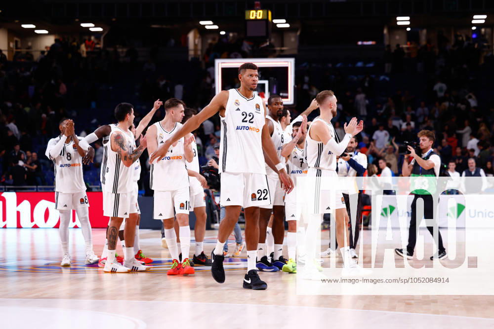 Players of Real Madrid celebrate the victory during the Turkish Airlines EuroLeague, basketball match played between Real Madrid and Partizan Mozzart Bet Belgrade at WiZink Center on October 10, 2024 in Madrid, Spain. Madrid SPAIN - ZUMAa181 20241010_zaa_a181_198