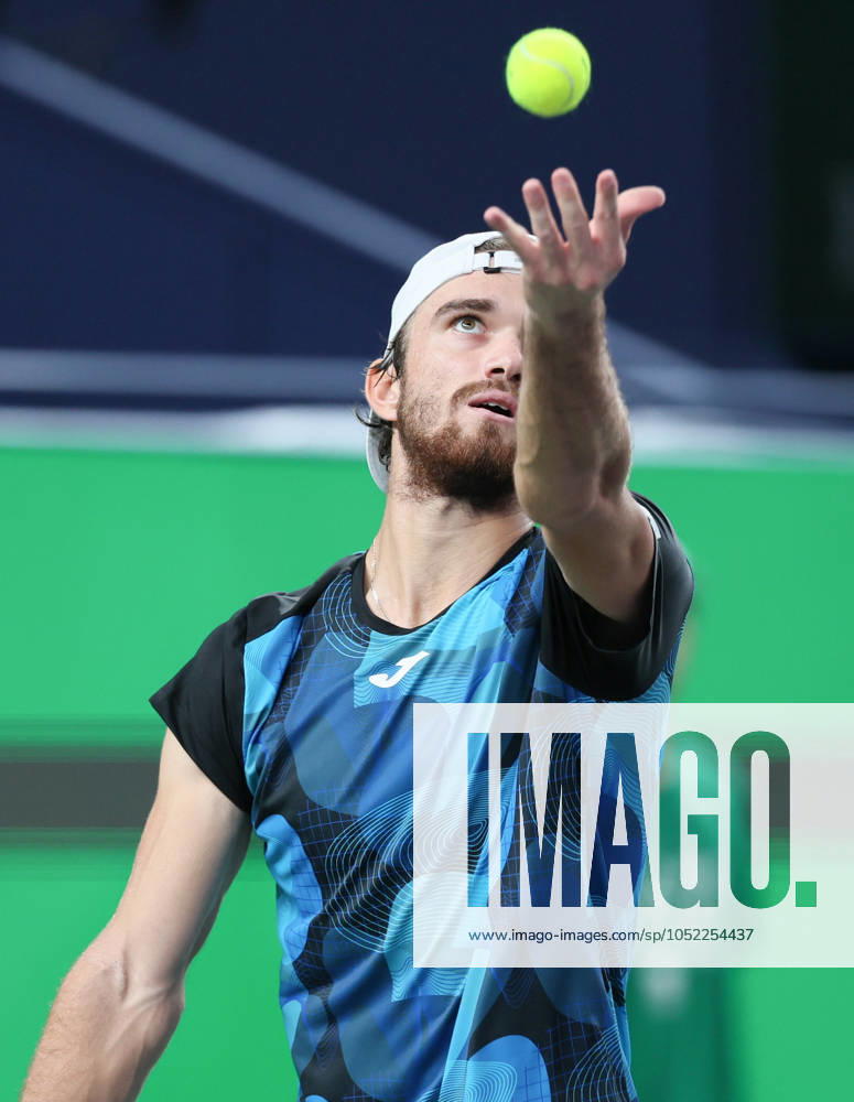 (241012) -- SHANGHAI, Oct. 12, 2024 -- Tomas Machac serves during the men s singles semifinal match between Jannik Sinner of Italy and Tomas Machac of the Czech Republic at the ATP, Tennis Herren World Tour Shanghai Masters tennis tournament in Shanghai, east China, Oct. 12, 2024. ) (SP)CHINA-SHANGHAI-TENNIS-ATP TOUR-SHANGHAI MASTERS(CN) WangxXiang