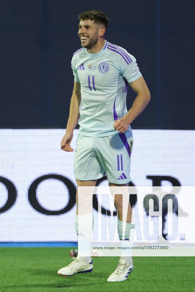 Ryan Christie of Scotland celebrates scoring the opening goal for their side with their teammates Croatia v Scotland, UEFA Nations League, League A, Group 1, Football, Stadion Maksimir, Zagreb, Croatia, 12 Oct 2024