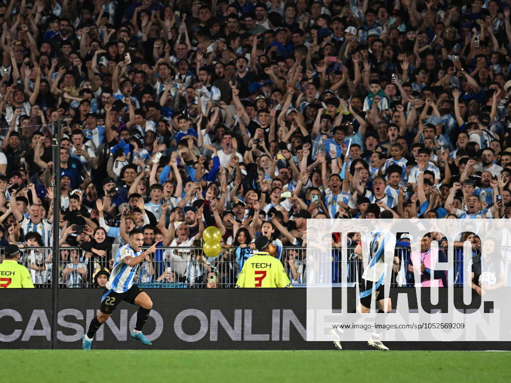 Lautaro Martinez and Lionel Messi of Argentina celebrate their team second gol during a match between Argentina Vs Bolivia as part of World Cup 2026 Qualifiers at Estadio Mas Monumental on October 15, 2024 in BuenosAires, Argentina. Buenos Aires Buenos Aires Argentina