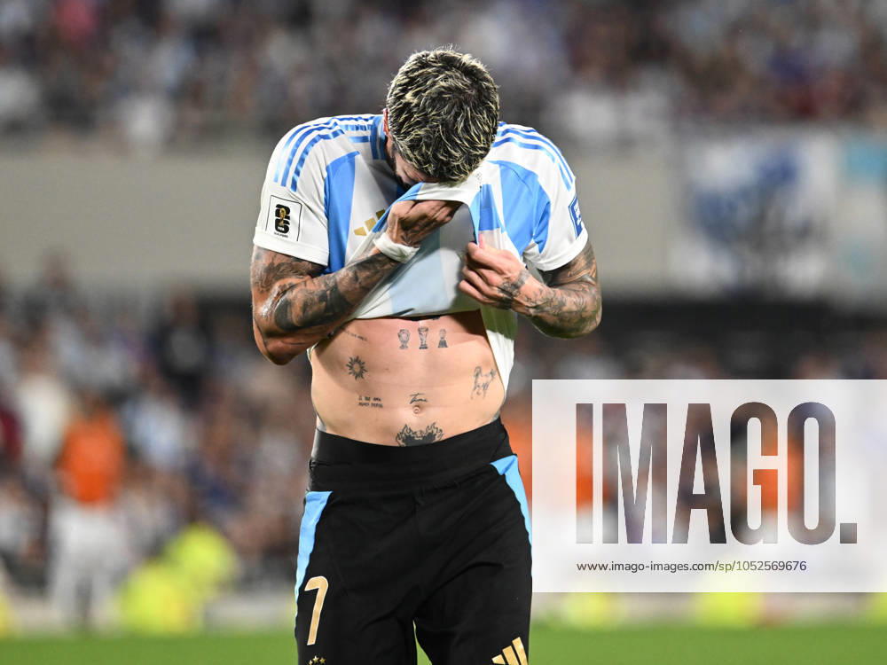 Rodrigo De Paul of Argentina reacts during a match between Argentina Vs Bolivia as part of World Cup 2026 Qualifiers at Estadio Mas Monumental on October 15, 2024 in BuenosAires, Argentina. Buenos Aires Buenos Aires Argentina