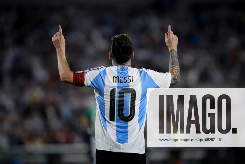 Lionel Messi of Argentina celebrates his hat-trick during the match between Argentina and Bolivia as part of FIFA World Cup, WM, Weltmeisterschaft, Fussball 2026 Qualifiers at Estadio Mas Monumental, on October 15 2024 in Buenos Aires, Argentina Buenos Aires Argentina - ZUMAt163 20241015_zsp_t163_013