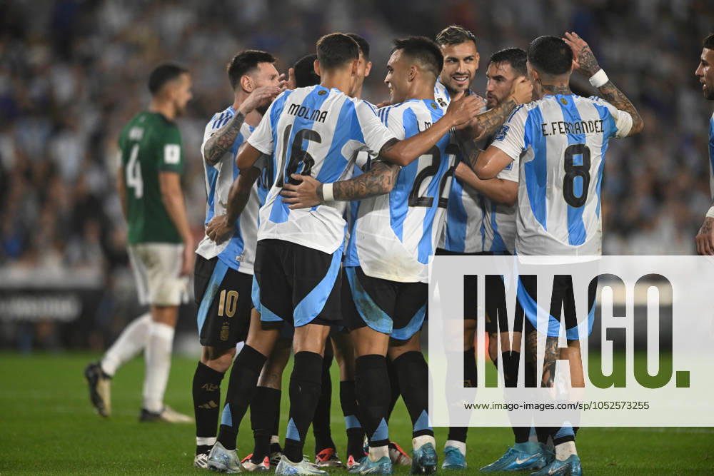 Enzo Fernandez, Lautaro Martinez, Nahuel Molina of Argentina goal during the FIFA World Cup, WM, Weltmeisterschaft, Fussball 2026 South American Qualifier match between Argentina and Bolivia at Estadio Mas Monumental Antonio Vespucio Liberti on October 15, 2024 in Buenos Aires, Argentina. Photo by D.Halisz SFSI Argentina v Bolivia - FIFA World Cup 2026 Qualifier