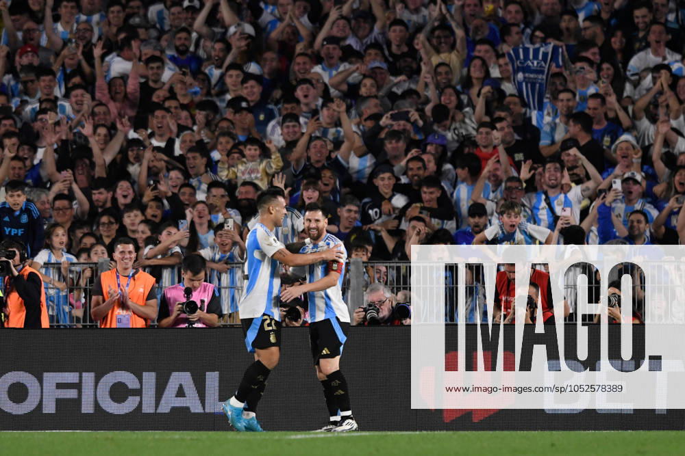 Lautaro Martinez of Argentina celebrates with Lionel Messi after scoring goal during the FIFA World Cup, WM, Weltmeisterschaft, Fussball 2026 South American Qualifier match between Argentina and Bolivia at Estadio Mas Monumental Antonio Vespucio Liberti on October 15, 2024 in Buenos Aires, Argentina. Photo by D.Halisz SFSI Argentina v Bolivia - FIFA World Cup 2026 Qualifier