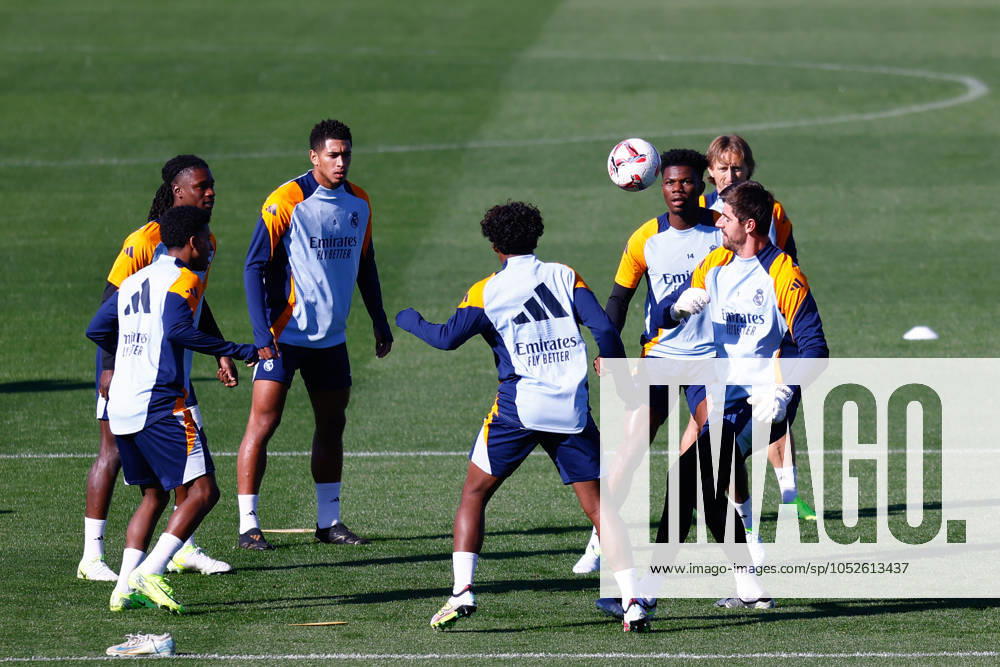 Aurelien Tchouameni of Real Madrid warms up during the training day of Real Madrid ahead the Spanish League, LaLiga EA Sports, football match against Celta de Vigo at Ciudad Deportiva Real Madrid on October 18, 2024, in Valdebebas, Madrid, Spain. Madrid SPAIN - ZUMAa181 20241018_zaa_a181_047
