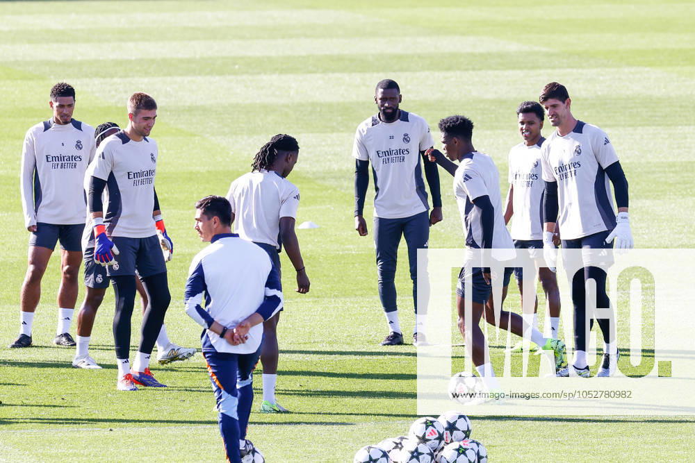 Aurelien Tchouameni of Real Madrid warms up during the training day of Real Madrid ahead of the UEFA Champions League, football match against Borussia Dortmund, at Ciudad Deportiva Real Madrid on October 21, 2024, in Valdebebas, Madrid, Spain. Madrid SPAIN - ZUMAa181 20241021_zaa_a181_050