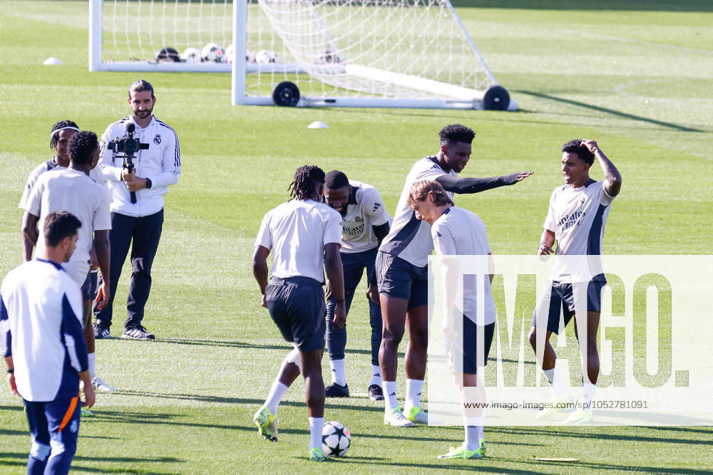 Aurelien Tchouameni of Real Madrid gestures during the training day of Real Madrid ahead of the UEFA Champions League, football match against Borussia Dortmund, at Ciudad Deportiva Real Madrid on October 21, 2024, in Valdebebas, Madrid, Spain. Madrid SPAIN - ZUMAa181 20241021_zaa_a181_079