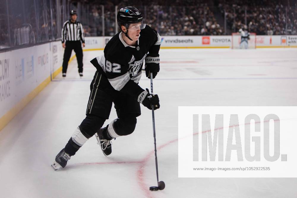BRANDT CLARKE of the NHL, Eishockey Herren, USA s Los Angeles Kings skates with the puck during a game at Crypto.com Arena in Los Angeles, California on October 24, 2024 Los Angeles USA - ZUMAc239 20241024_zsp_c239_014