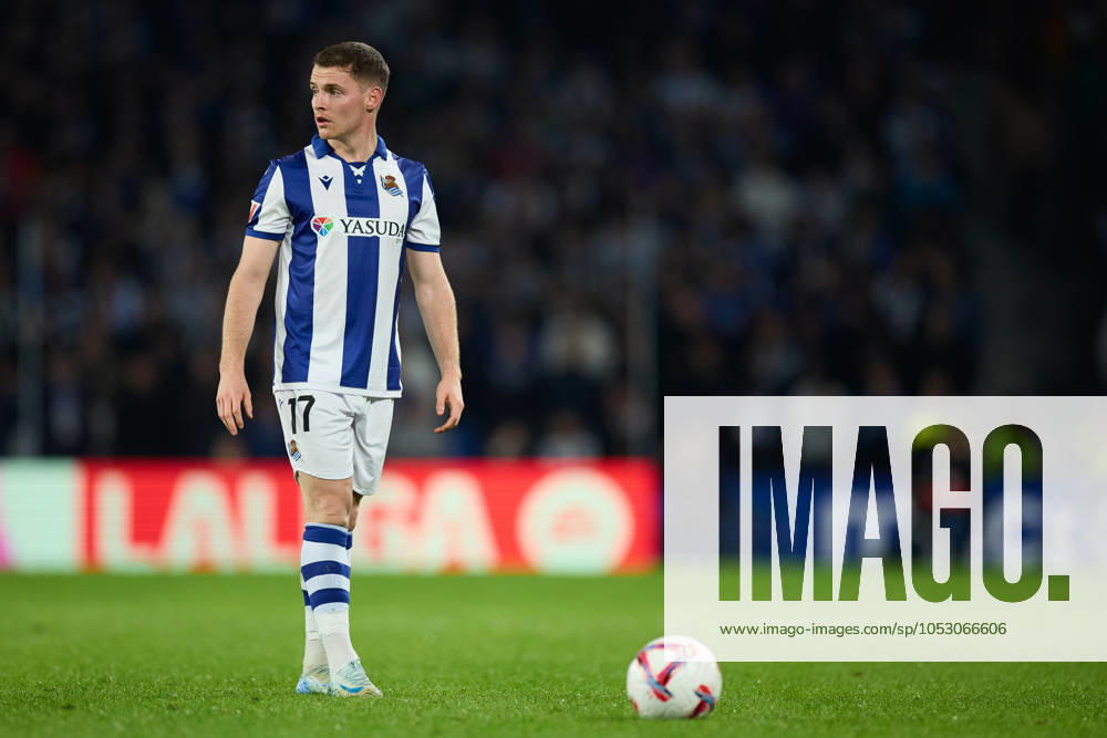 Sergio Gomez of Real Sociedad looks on during the LaLiga EA Sports match between Real Sociedad and CA Osasuna at Reale Arena on October 27, 2024, in San Sebastian, Spain. San Sebastian SPAIN - ZUMAa181 20241027_zaa_a181_302