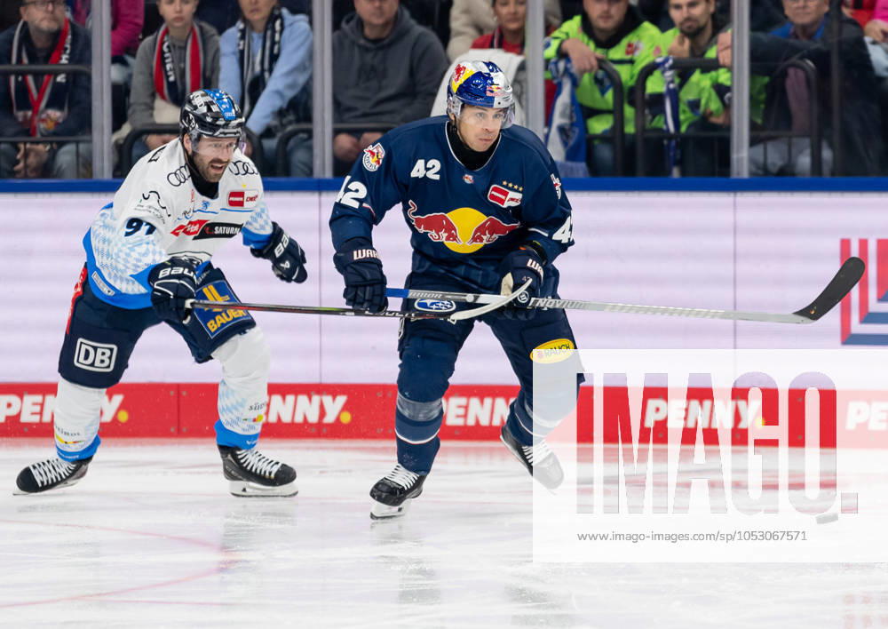 Kampf um den Puck Zweikampf zwischen Riley Sheen (ERC Ingolstadt Panther, 91) und Yasin Ehliz (EHC Red Bull Muenchen, 42). GER, EHC Red Bull Muenchen vs. ERC Ingolstadt Panther, Eishockey, DEL, 13. Spieltag, Saison 2024 2025, 27.10.2024. GER, EHC Red Bull Muenchen vs. ERC Ingolstadt Panther, Eishockey, DEL, 13. Spieltag, Saison 2024 2025, 27.10.2024. Muenchen