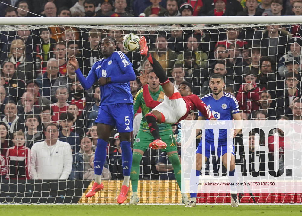 Manchester, England, 30th October 2024. Amad Diallo of Manchester United, ManU shoots wide with an over head kick during the Carabao Cup match at Old Trafford, Manchester. Picture credit should read: Andrew Yates Sportimage . SPI-3418-0050
