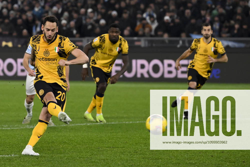 Hakan Calhanoglu of FC Internazionale scores on penalty the goal of 0-1 during the Serie A football match between SS Lazio and FC Internazionale at Olimpico stadium in Rome (Italy), December 16, 2024. AndreaxStaccioli