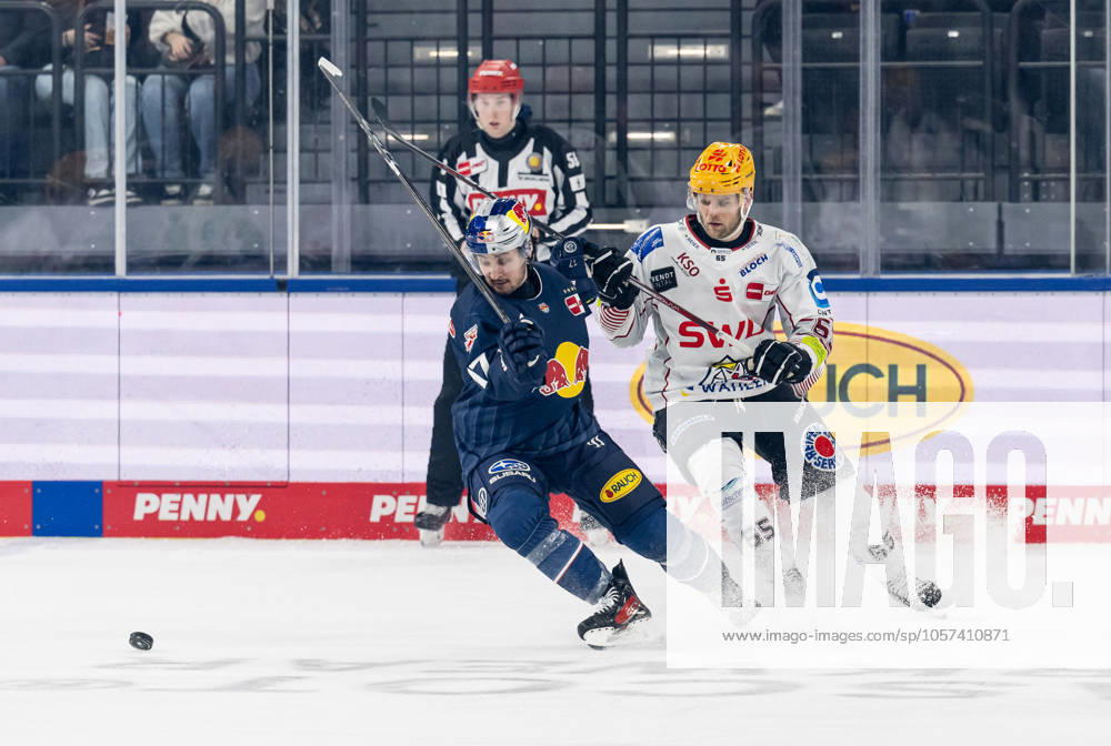 Kampf um den Puck Zweikampf zwischen Taro Hirose (EHC Red Bull Muenchen, 17) und Christian Wejse (Fischtown Pinguins Bremerhaven, 65). GER, EHC Red Bull Muenchen vs. Fischtown Pinguins Bremerhaven, Eishockey, DEL, 35. Spieltag, Saison 2024 2025, 10.01.2025. GER, EHC Red Bull Muenchen vs. Fischtown Pinguins Bremerhaven, Eishockey, DEL, 35. Spieltag, Saison 2024 2025, 10.01.2025. Muenchen
