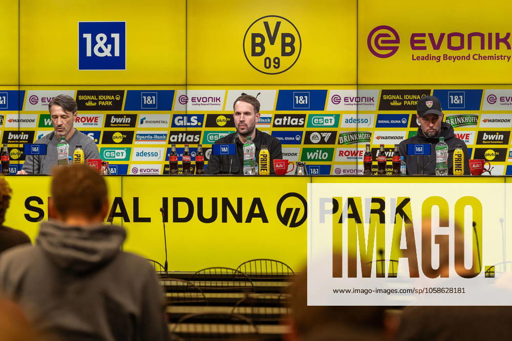 Niko Kovac (Borussia Dortmund 09, Cheftrainer) und Sebastian Hoeness (VfB Stuttgart, Cheftrainer) bei der Pressekonferenz nach dem Spiel, GER BVB Borussia Dortmund 09 vs. VfB Stuttgart, Fussball, Bundesliga, Spieltag 21, Saison 2024 2025, 08.02.2025 DFB DFL REGULATIONS PROHIBIT ANY USE OF PHOTOGRAPHS AS IMAGE SEQUENCES AND OR QUASI-VIDEO, GER BVB Borussia Dortmund 09 vs. VfB Stuttgart, Fussball, Bundesliga, Spieltag 21, Saison 2024 2025, 08.02.2025 Dortmund