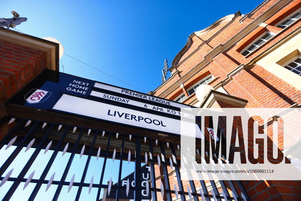 Fulham v Liverpool, English Premier League, Craven Cottage, Football, London, UK - 06 Apr 2025 The players entrance at Craven Cottage displays the visiting opponents ahead of the Premier League game between Fulham and Liverpool London Craven Cottage London GBR, UK NEWSPAPERS OUT