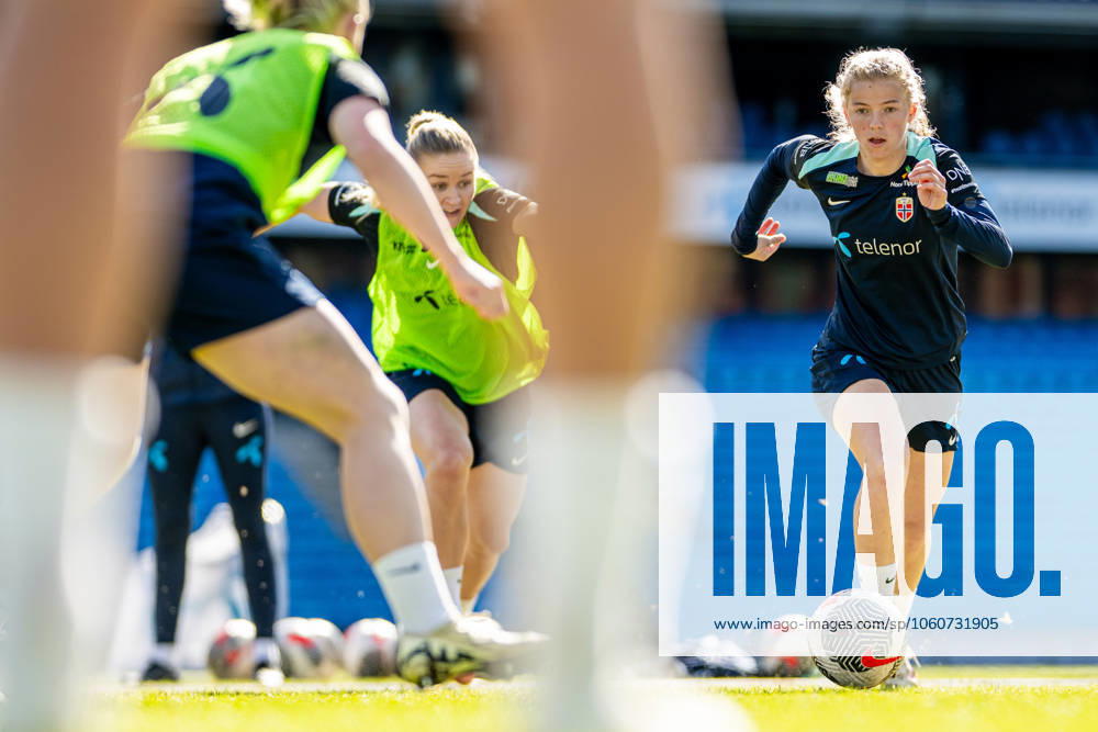 Justine Kielland of the Norwegian women s national football team during a training session on April 7, 2025 in Oslo. Photo: Vegard Grott BILDBYRAN kod VG VG0746 bbeng fotboll football soccer fotball norge norway women dam nations league träning practice training trening