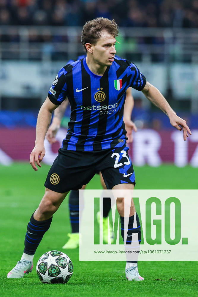 Nicolo Barella of FC Internazionale seen in action during UEFA Champions League 2024 25 Quarter Final - 2nd leg football match between FC Internazionale and FC Bayern Munchen at San Siro Stadium Milan Italy on 16 April 2025. Milan Stadio Giuseppe Meazza Milan Italy