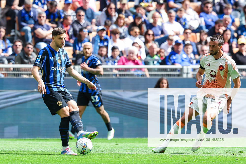 Carlos Augusto of FC Internazionale seen in action during Serie A 2024 25 football match between FC Internazionale and AS Roma at San Siro Stadium Milan Italy on 27 April 2025. Milan Stadio Giuseppe Meazza Milan Italy