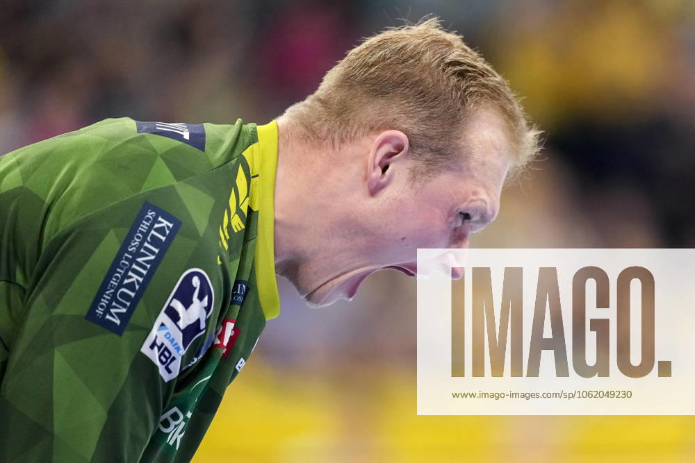 David Späth (Torwart, RNL, 29), Einzelbild, Einzelfoto, Aktion, Action, Jubel, jubeln, jubelt, celebration, Freude, freuen, freut sich, zuversichtlich, optimistisch, positiv, Spielszene, 15.05.2025, Mannheim (Deutschland), Handball, Bundesliga, Rhein-Neckar Löwen - 1. VfL Potsdam