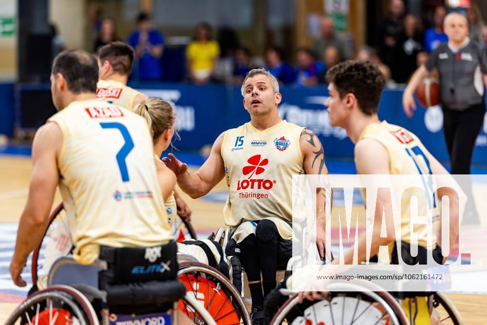 GER, Rollstuhlbasketball, Maenner Frauen, Saison 24 25, 1.Bundesliga, PlayOff Finale, RSB Thuringia Bulls - RSV Lahn-Dill Im Bild Joakim Linden (RSB Thuringia Bulls) Die Mannschaft der Thuringia Bulls schlägt im zweiten PlayOff Spiel erneut die Gastmannschaft vom RSV Lahn-Dill und gewinnt somit die Saison 24 25 - Deutsche Meisterschaft Deutscher Meister 99189 Elxleben Fit-In Freizeitanlage Sporthal Thueringen Deutschland