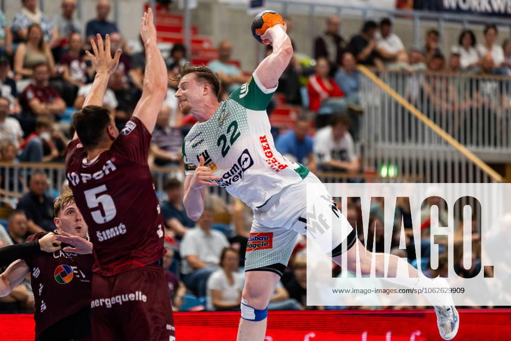 Erik PERSSON (FRISCH AUF! Goeppingen, 22) erzielt ein Tor, Aktion, Torwurf 1. VfL Potsdam (POT) vs. FRISCH AUF! Goeppingen (FAG), Handball, Maenner, Daikin Handball Bundesliga (HBL), 32. Spieltag, Spielzeit 2024 2025, 31.05.2025 1. VfL Potsdam (POT) vs. FRISCH AUF! Goeppingen (FAG), Handball, Maenner, Daikin Handball Bundesliga (HBL), 32. Spieltag, Spielzeit 2024 2025, 31.05.2025 Potsdam