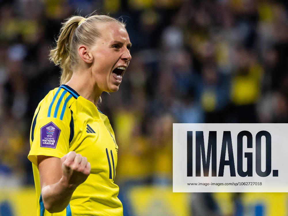 Stina Blackstenius of Sweden celebrates after scoring 5-1 during the Women s Nations League football match between Sweden and Denmark on June 3, 2025 in Stockholm. Photo: Emma Wallskog BILDBYRAN COP 320 JM0698 fotboll football soccer fotball nations league uefa womens nations league sverige sweden danmark denmark dam bbeng jubel