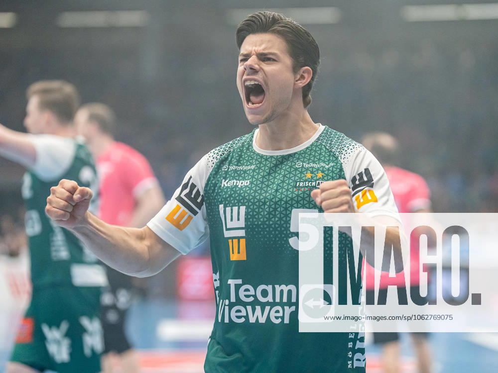 Rutger ten Velde (Frisch Auf Goeppingen, 05) jubelt lautstark, Frisch Auf Goeppingen vs. TVB Stuttgart, Handball, 1. Bundesliga, Herren, Spielzeit 2024 2025, 05.06.2025, Frisch Auf Goeppingen vs. TVB Stuttgart, Handball, 1. Bundesliga, Herren, Spielzeit 2024 2025, 05.06.2025 Goeppingen