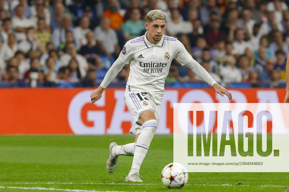 Federico Valverde of Real Madrid during the UEFA Champions League match between Real Madrid and Shakthar Donetsk at Estadio Santiago Bernabeu in Madrid, Spain.
