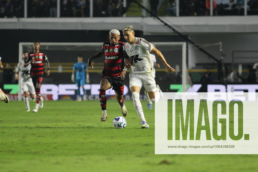 Match between Santos and Flamengo Santos (SP), 7 16 2025 - Football Santos x Flamengo - David Washington and Wesley during the match between Santos x Flamengo, valid for the 14th round of the Brazilian Championship Series A, held at Vila Belmiro, this Wednesday (16). Sao Paulo Brasil