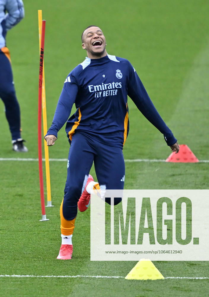 Training session of Real Madrid MADRID, SPAIN - FEBRUARY 28: Kylian Mbappe of Real Madrid attends training session at Valdebebas facilities ahead of LaLiga 26th week football match against Real Betis in Madrid, Spain on February 28, 2025. Madrid Spain. Editorial use only. Please get in touch for any other usage.