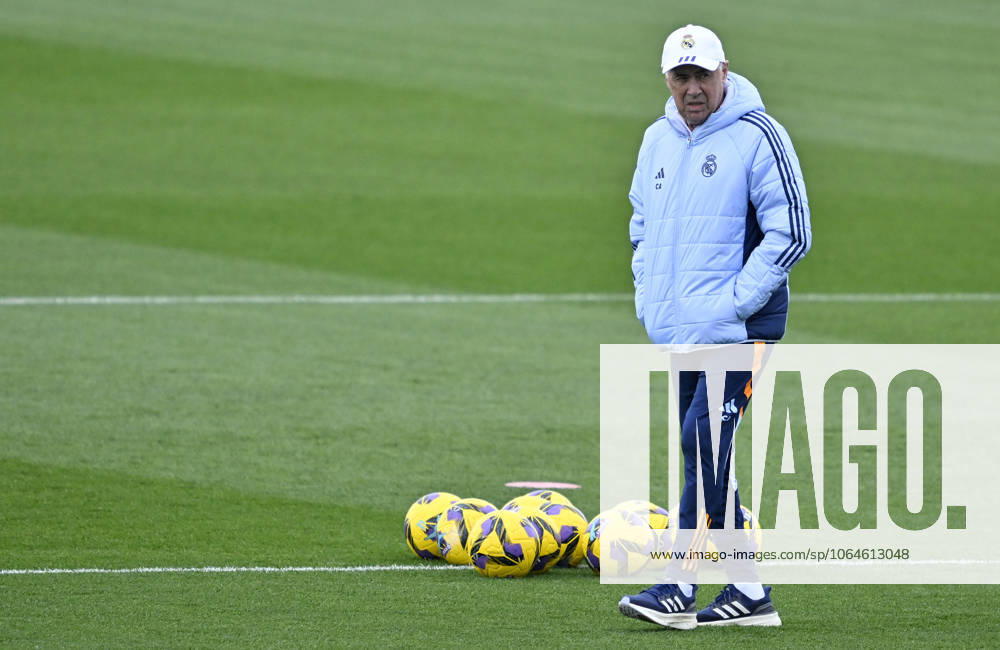 Training session of Real Madrid MADRID, SPAIN - FEBRUARY 28: Head Coach of Real Madrid Carlo Ancelotti leads training session at Valdebebas facilities ahead of LaLiga 26th week football match against Real Betis in Madrid, Spain on February 28, 2025. Madrid Spain. Editorial use only. Please get in touch for any other usage.