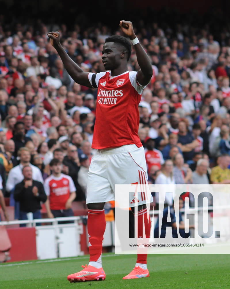 Football - 2025 2026 Premier League - Arsenal vs Leeds United - Emirates Stadium - Saturday 23rd August 2025 Bukayo Saka of Arsenal celebrates scoring goal no 2