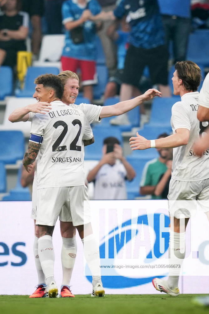 Napoli s Kevin De Bruyne celebrates after scoring the 0-2 goal for his team during the Serie A soccer match between Sassuolo and Napoli at the Mapei Stadium Città del Tricolore in Reggio Emilia, north Italy - Saturday, August 23, 2025 - - Soccer -