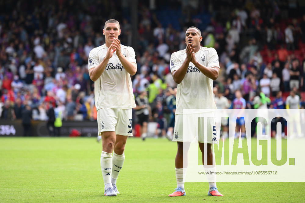 Crystal Palace v Nottingham Forest - Premier League Nikola Milenkovic of Nottingham Forest and Murillo of Nottingham Forest applaud the Forest supporters during the Premier League match between Crystal Palace and Nottingham Forest at Selhurst Park in London, England, on August 24, 2025. London Greater London United Kingdom